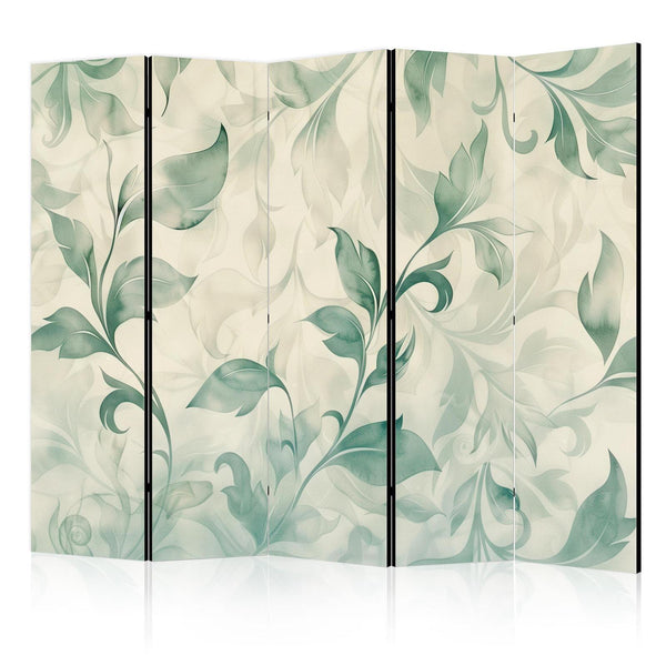 Room Divider - Watercolor Botanical Motif - Delicate Green-Beige Leaves