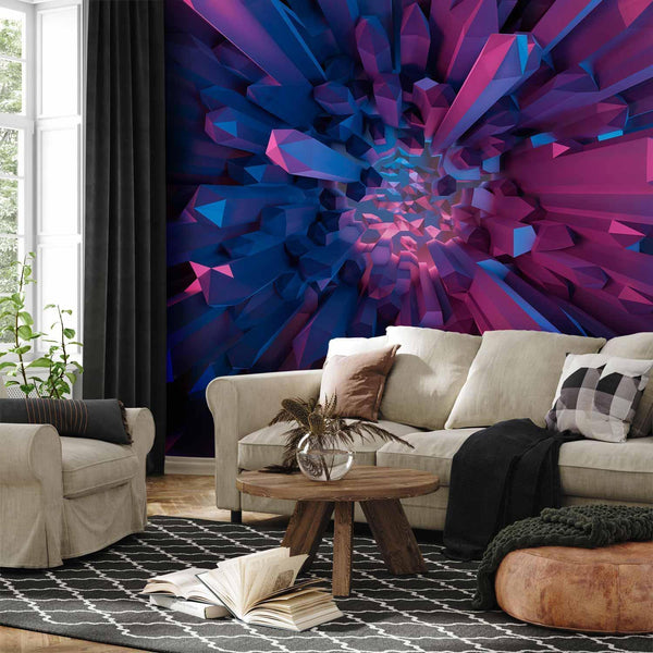 Wall Mural - Crystal - geometric fantasy with 3D elements in purple tones