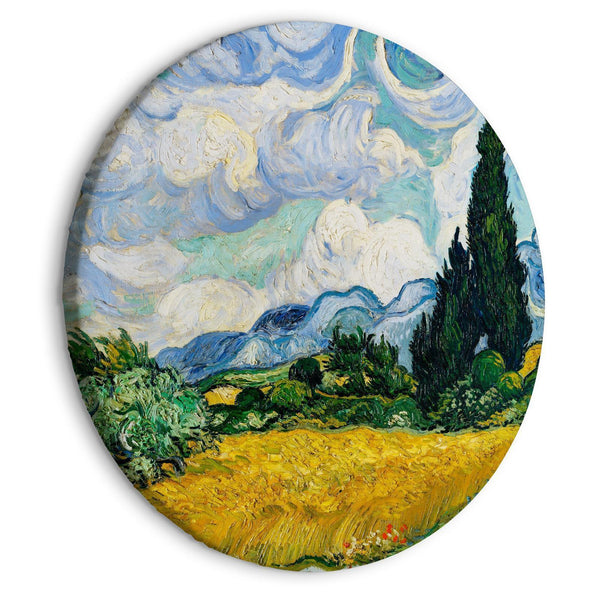 Round Canvas Print - Vincent Van Gogh - A Landscape With a Yellow Field of Chrysanthemum and a Cypress Tree