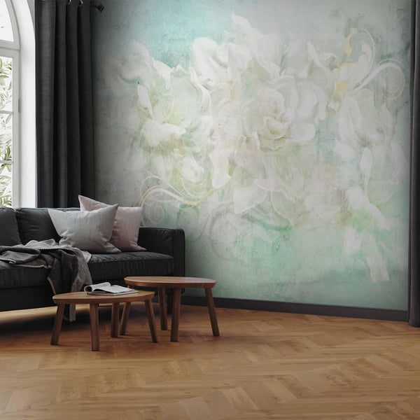 Wall Mural - Blossoming among pastels - abstract with floral motif and patterns