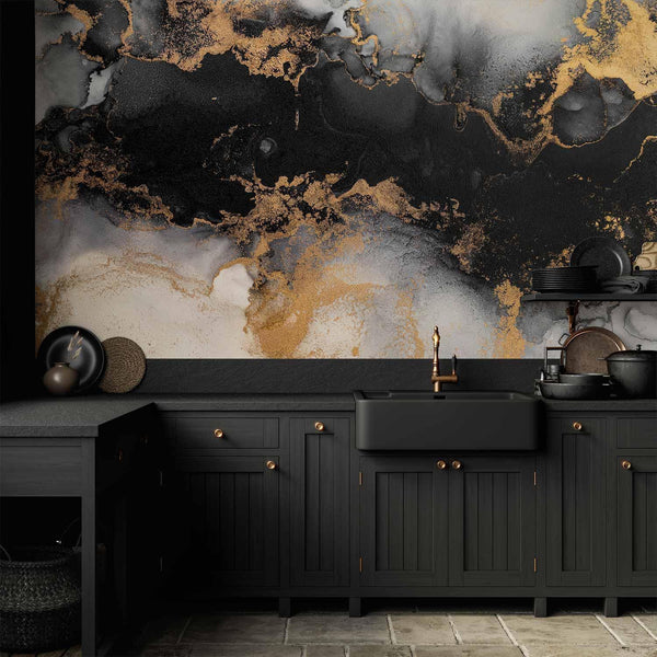Wall Mural - Gold Explosions - an Abstract Pattern Inspired by Marble