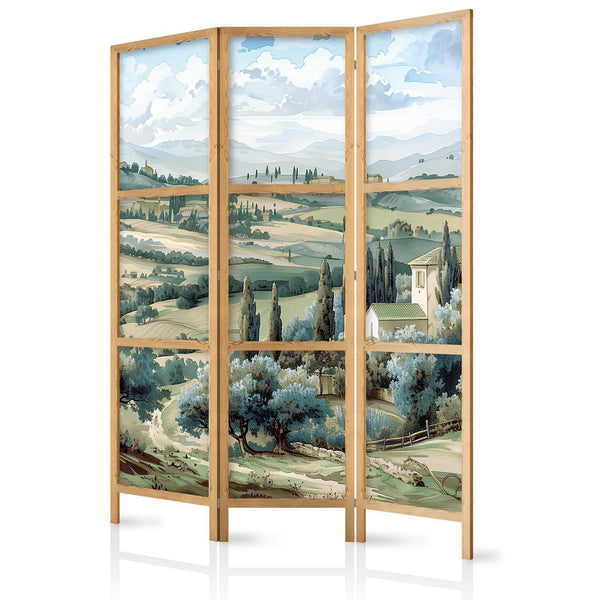 Japanese Room Divider - Landscape with Green Fields and Trees - Tuscan sunny view