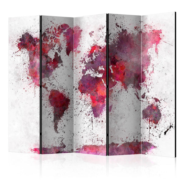 Room Divider - World Map: Red Watercolors II