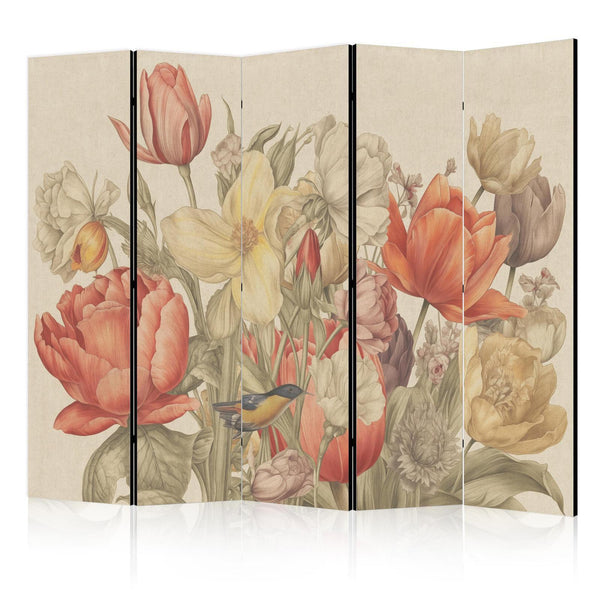 Room Divider - Bouquet with Tulips - Colorful Flowers on a Light Background - Illustration