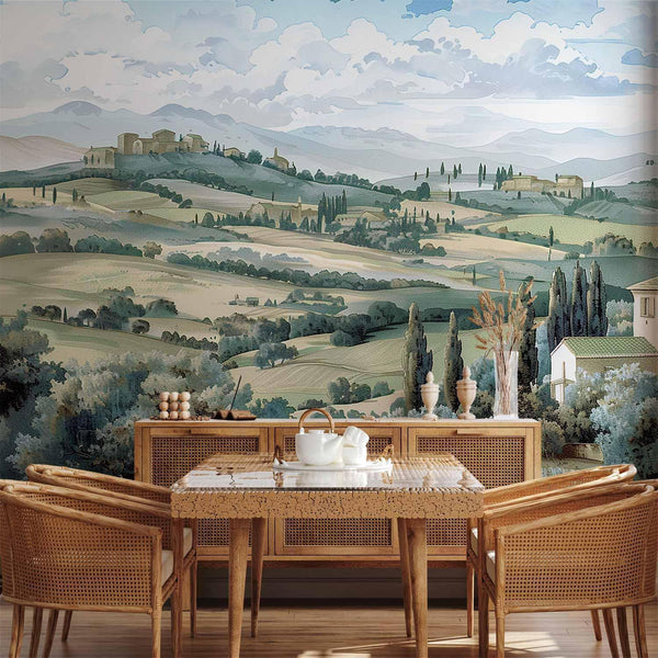 Wall Mural - Landscape with Green Fields and Trees Tuscan Sunny View