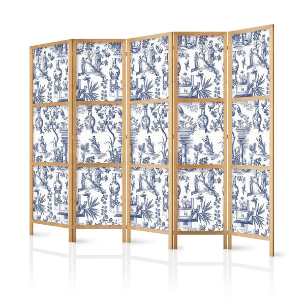 Japanese Room Divider - Rome and Botany - Blue Pattern with Greek and Plant Motif
