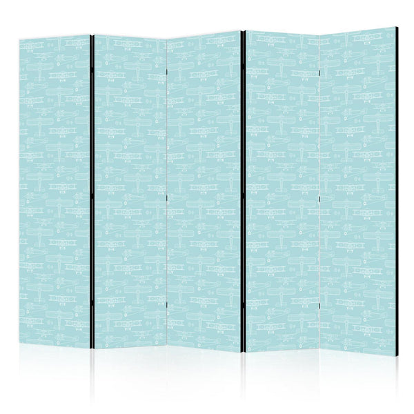 Room Divider - Sketch - Outline of an Airplane in White on a Turquoise Background