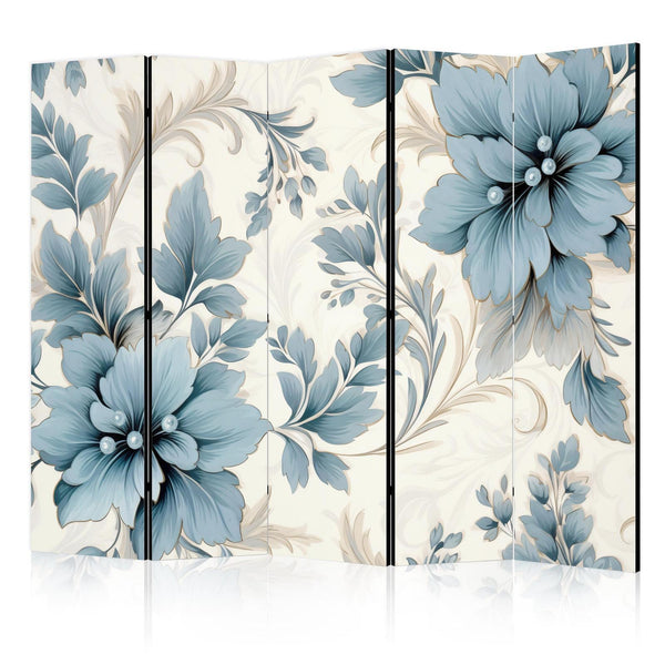 Room Divider - Turquoise Flowers in Retro Vibe Floral Ornaments