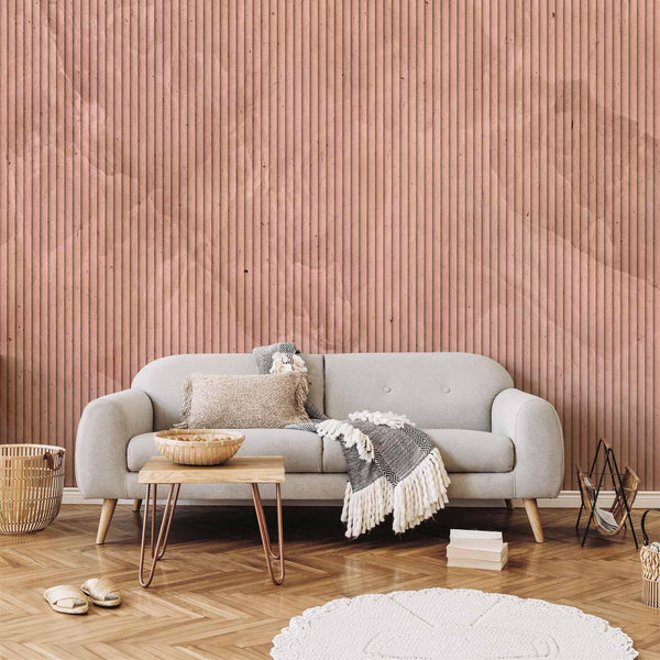 Wall Mural - Pink reed - solid background with textured vertical stripes with pattern