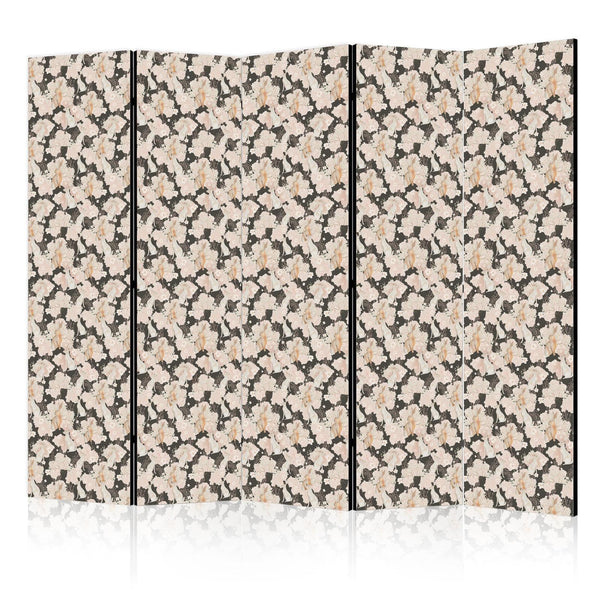 Room Divider - Among Pink Shrubs - White and Beige Rabbits on a Blooming Meadow