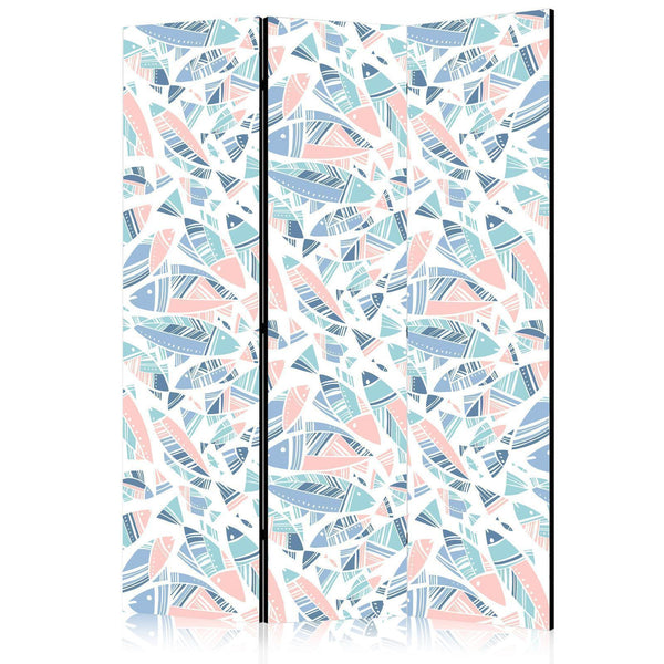 Room Divider - Fish in Minimalist Style - Fish in Aztec Style in Pastel Color Shades on a White Background