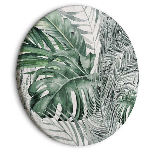 Round Canvas Print - Exotic flora - A variety of tropical vegetation in shades of celadon and sage green/Dense jungle