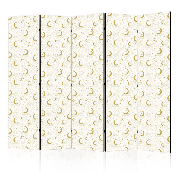 Room Divider - Moonlit Nights - Delicate Moons and Clouds in Warm Tones