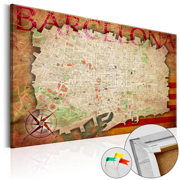 Decorative Pinboard - Map of Barcelona