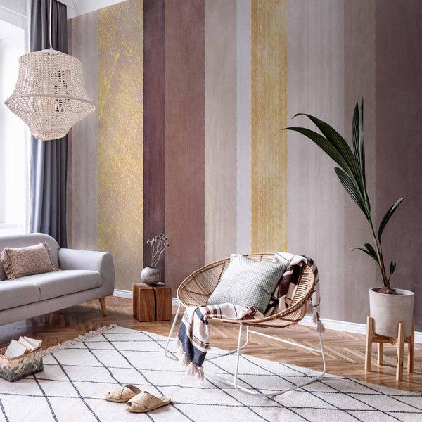 Wall Mural - Striped pattern - abstract background in stripes of different colours with gold pattern