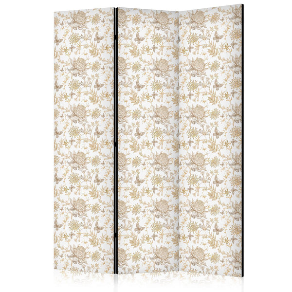 Room Divider - Beige Shades of Nature - Flowers and Butterflies on a White Background - Illustration