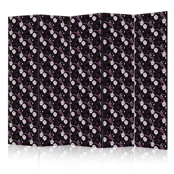Room Divider - Birds Among Flowers - Pheasants Surrounding Peonies - Purple
