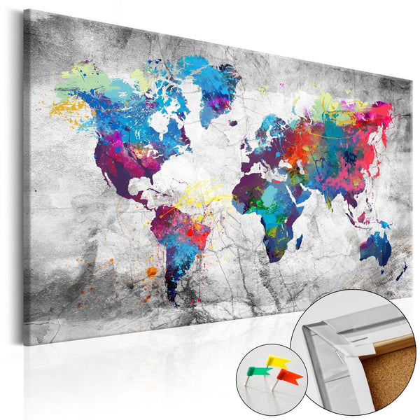 Decorative Pinboard - World Map: Grey Style