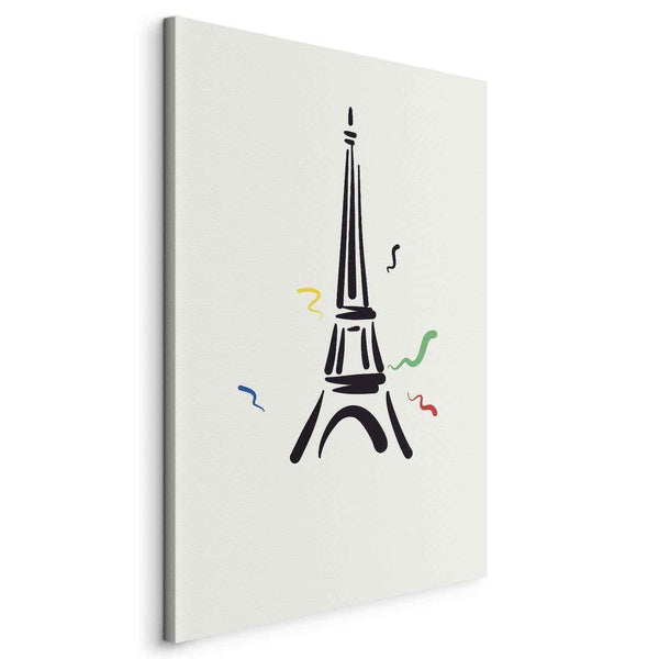 Canvas Print - Black Graphic Drawing of the Eiffel Tower on a Cream Background