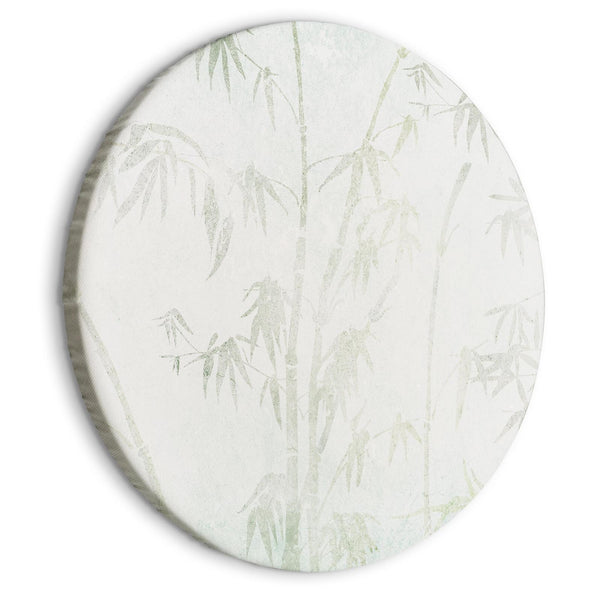 Round Canvas Print - Bamboo forest - Delicate bamboo jungle in pastel colors of celadon and green on a light background/Jungle in Asia