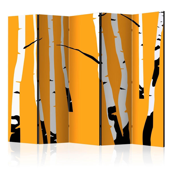 Room Divider - Birches on the orange background II