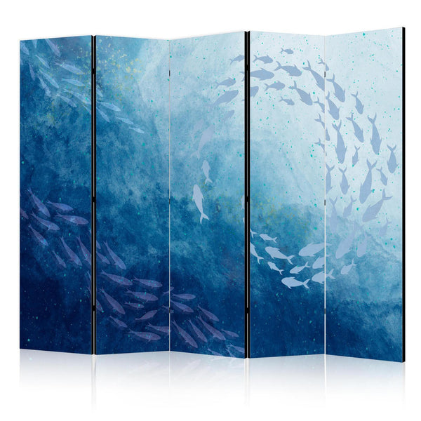 Room Divider - Schools of Fish - Luminous Clusters of Fish in Blue Colors Among Sea Depths