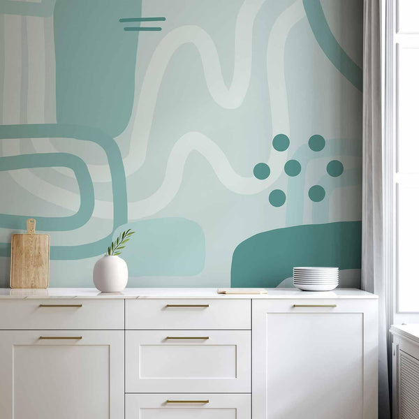 Wall Mural - Geometric forms and patterns - abstract background with turquoise patterns