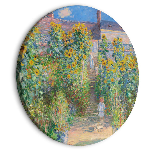 Round Canvas Print - Claude Monet’s Garden at Vétheuil - Farmhouse With Sunflowers