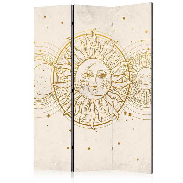 Room Divider - Golden Sun and Moon - Artistic Retro Style Illustration