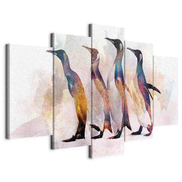 Canvas Print - Penguin Wandering (5 Parts) Wide