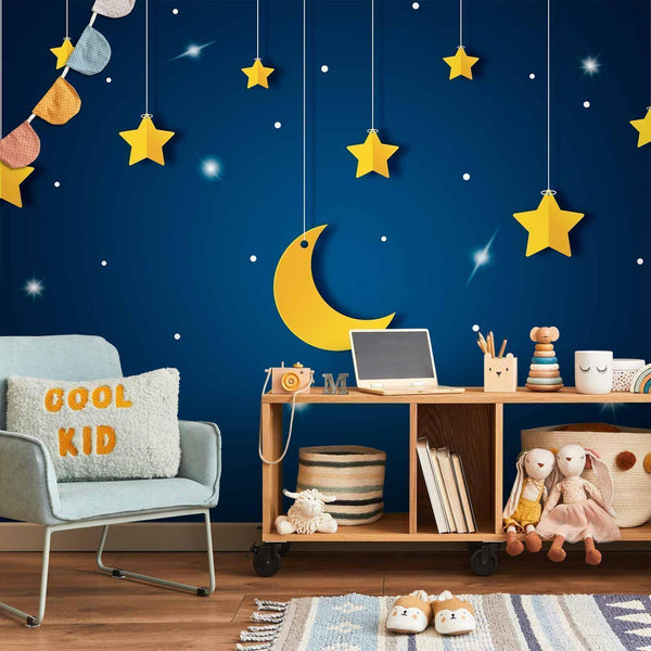 Wall Mural - Skyline - night sky landscape with stars and moon for children