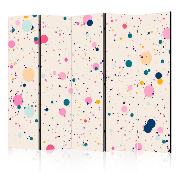 Room Divider - Dots - Spots and Splashes Multicolored - Cheerful Pattern on a Light Pink Background