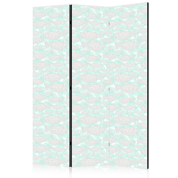 Room Divider - Minimalist Fish - Fish of Grey Dots on a Crystal Clear Water Surface in Mint Green Colors