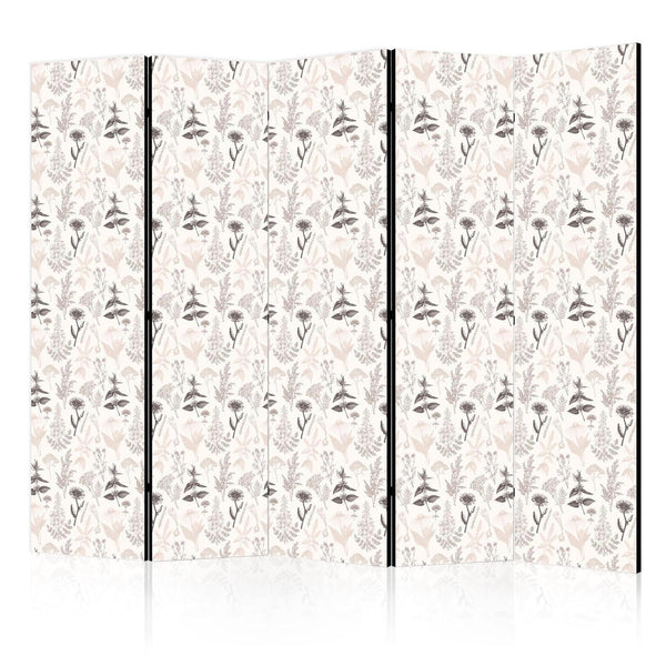 Room Divider - Botanical Illustration - Drawing of Flowers and Herbs - Beige Grays