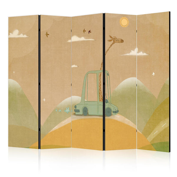 Room Divider - Dreamy Traveler - Giraffe Driving a Car on a Beautiful Sunny Day